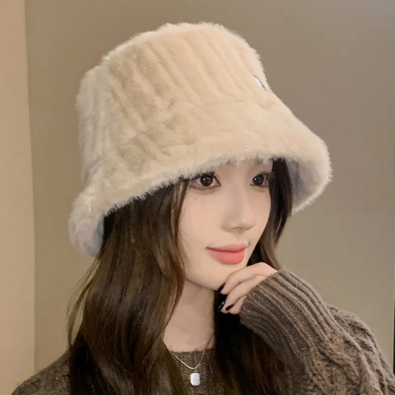 Korean Lamb Faux Fur Winter Bucket Hat