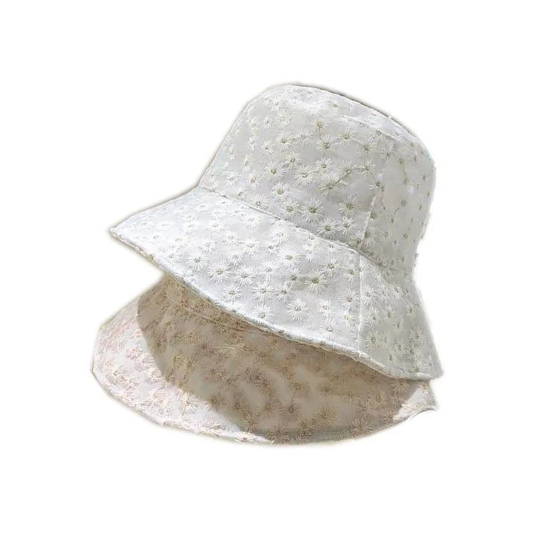 Summer Lace Daisy Embroidery Breathable Bucket Hat