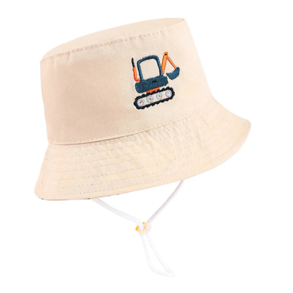 Cartoon Embroidered Reversible Kids Summer Bucket Hat