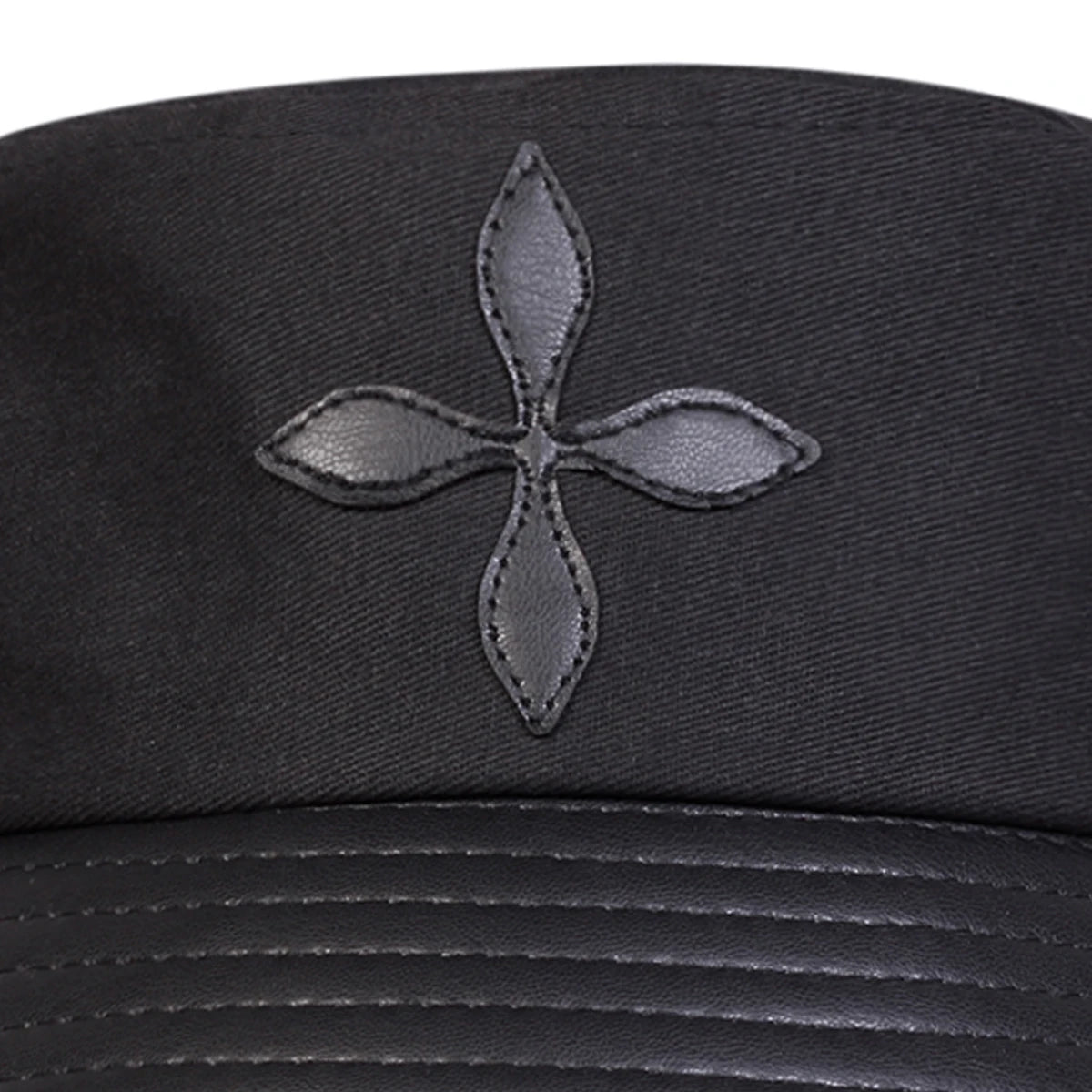 Unisex Cross Flower Label Personality Pu Leather Splice Bucket Hats