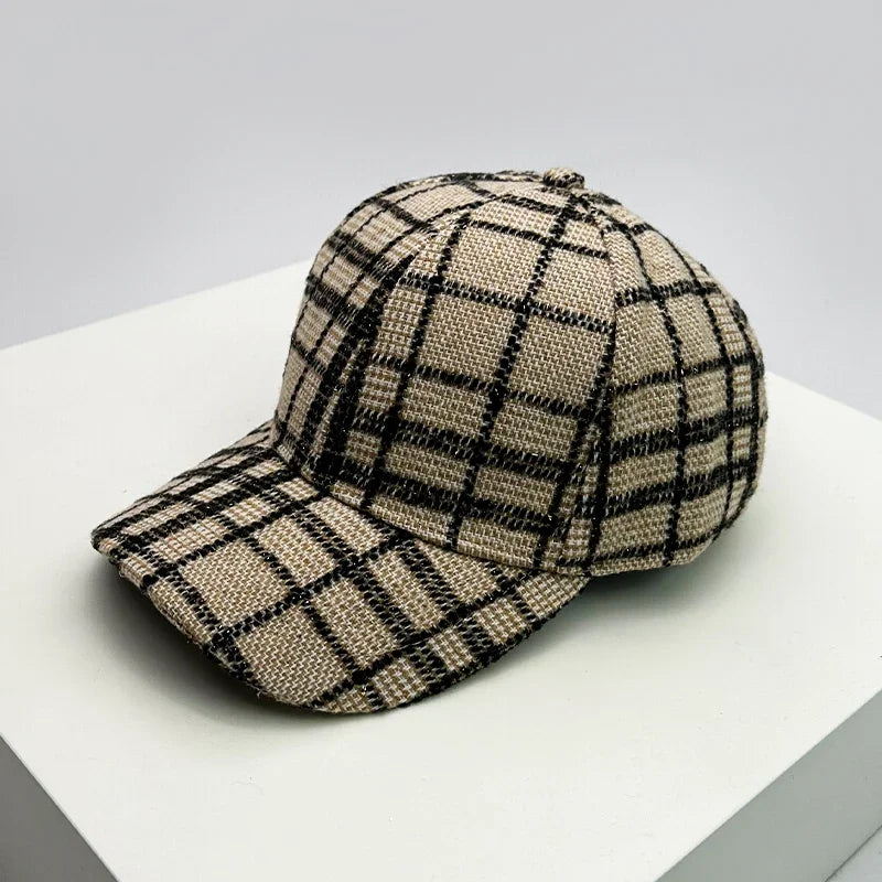 Autumn Winter Woolen Baseball Cap Versatile Retro Check British Style