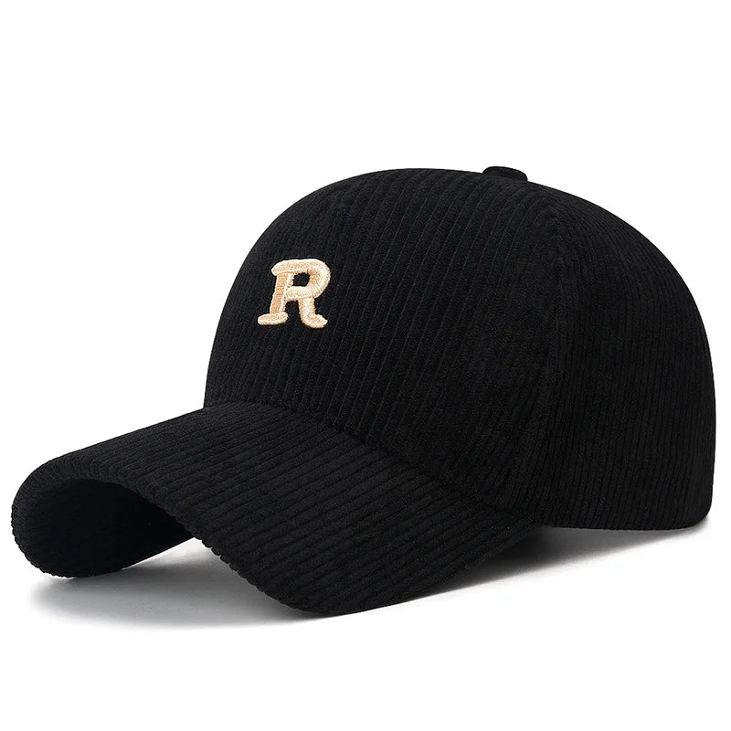 Corduroy Embroidered R Letter Baseball Cap