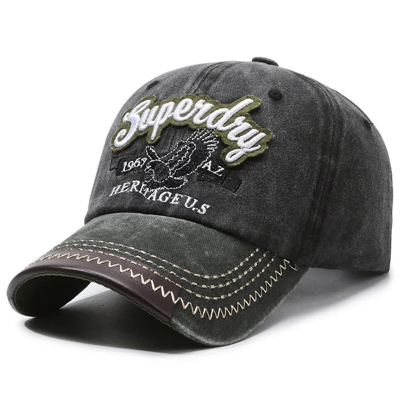 Sporty Cotton Washed Original Black Letter Embroidery Baseball Cap