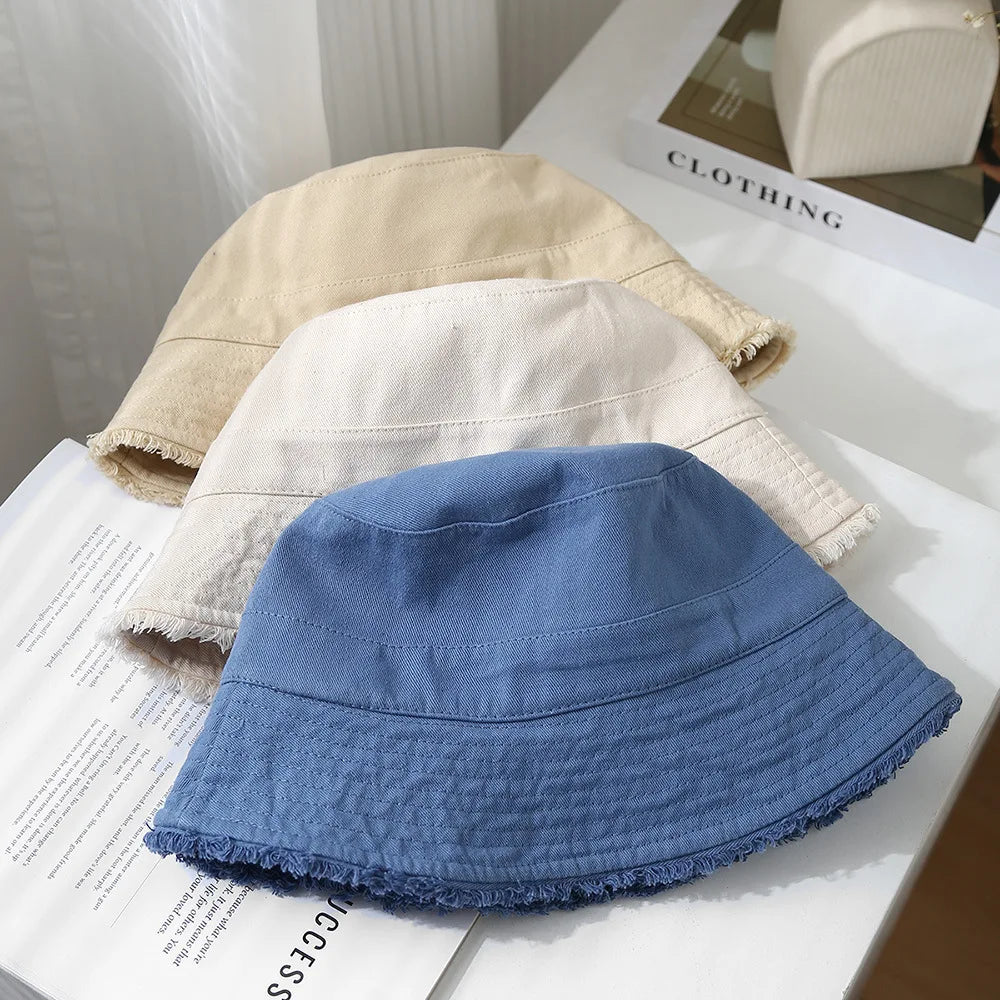 Bucket Hat Women Spring Summer Cloth Tassel Brim
