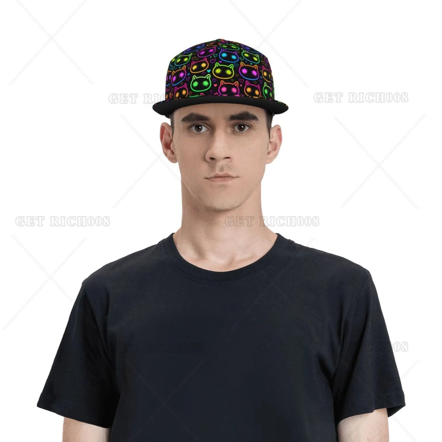 Neon Cats Flat Brim Baseball Cap
