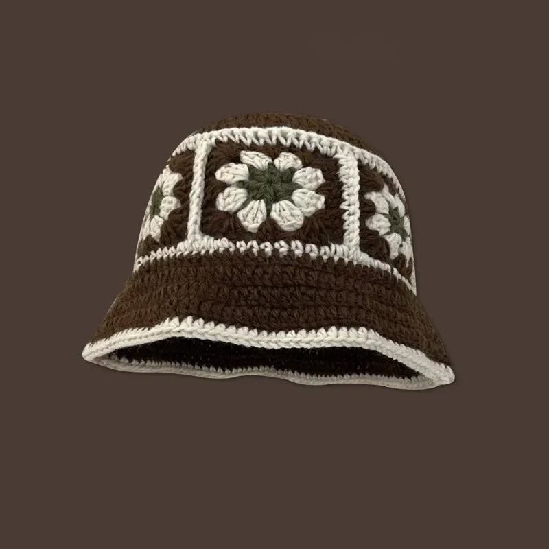 New Korean Handmade Crochet Flower Bucket Hat