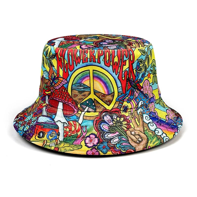 Flowerpower Vintage Punk Reversible Bucket Hat