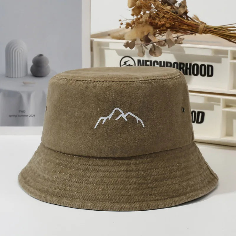 Hot Vintage Washed Mountain Logo Bucket Hat