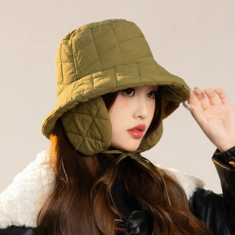 Korean Rhombus Velvet Down Bucket Hat