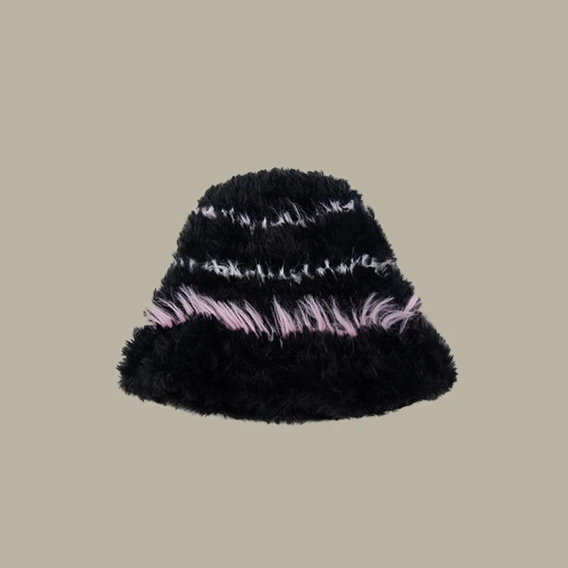 Rabbit Fur Plush Knitted Bucket Hat