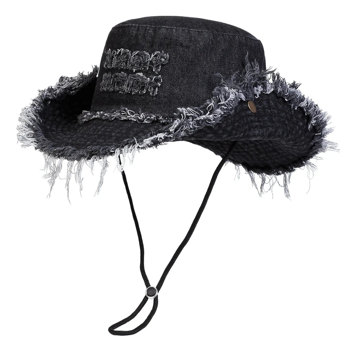 Unisex Letter Embroidered Washed Denim Fisherman Hat – Trendy Summer Travel Cap