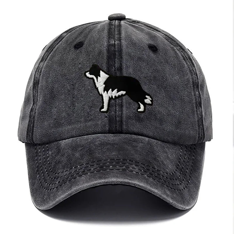 Border Collie Embroidered Washed Cotton Baseball Cap