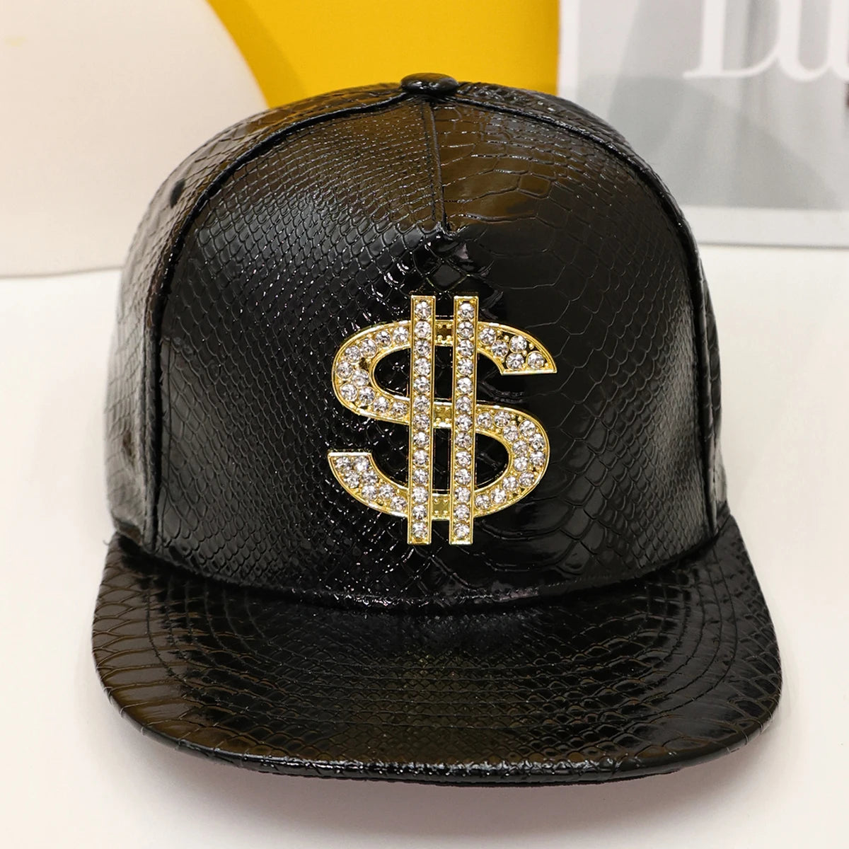 Crocodile Pattern Gold Dollar Sign Flat Brim Hip Hop Baseball Hat