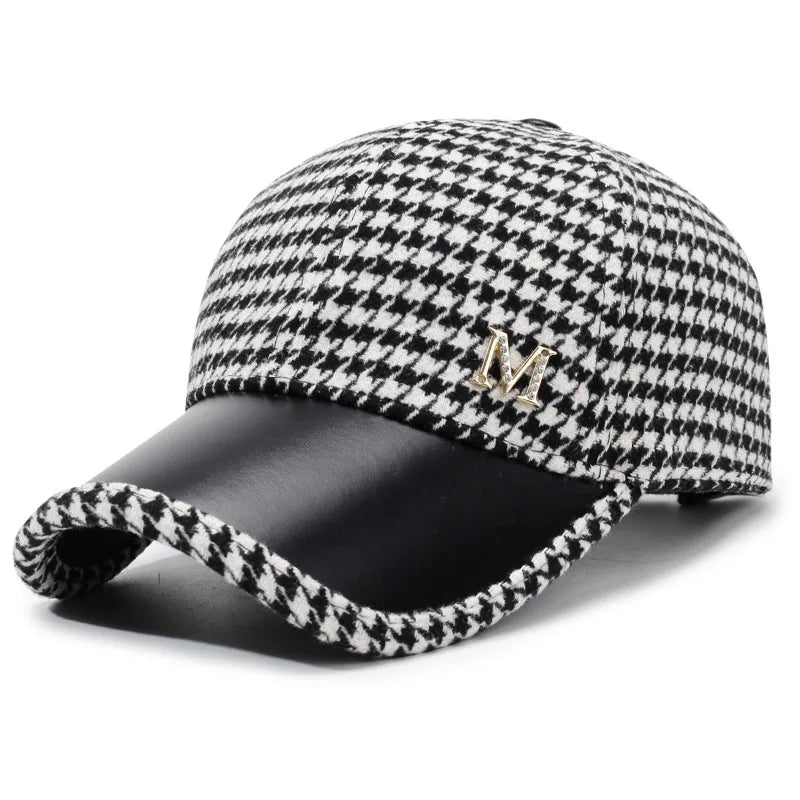 Houndstooth Wool Blend Baseball Cap