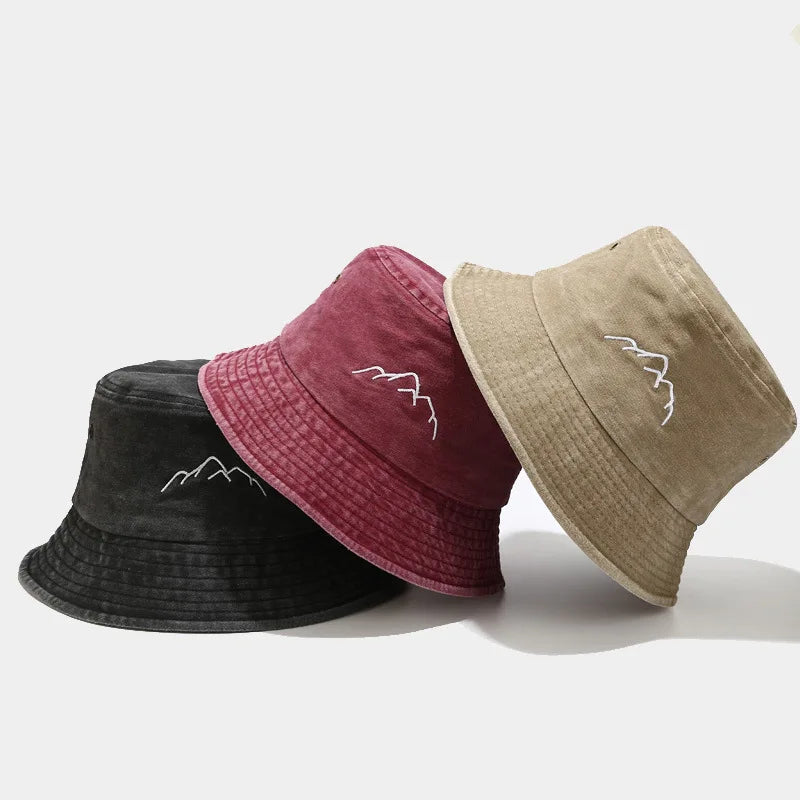 Washed Old Mountain Embroidery Fisherman Hat