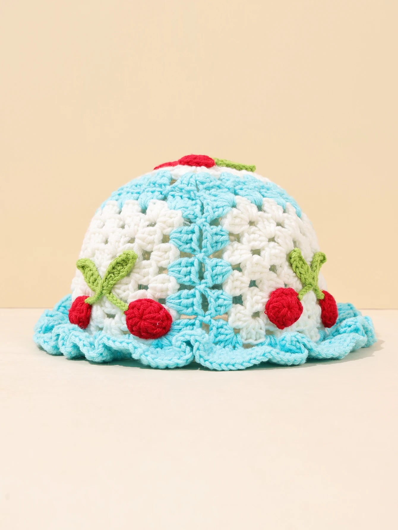 Retro Cherry Handmade Crochet Winter Bucket Hat