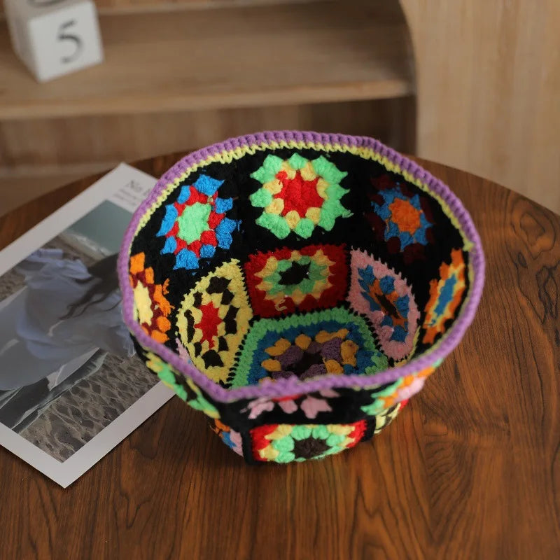 Y2K Kawaii Gothic Flower Knitted Bucket Hat