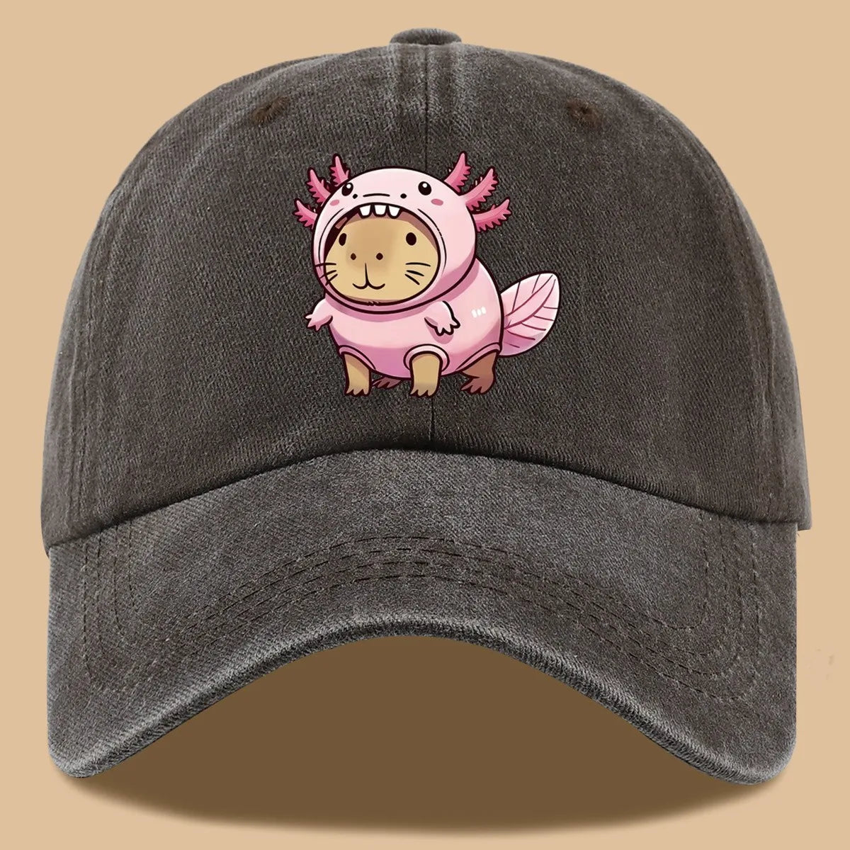 Axolotl Cat Embroidered Denim Baseball Cap