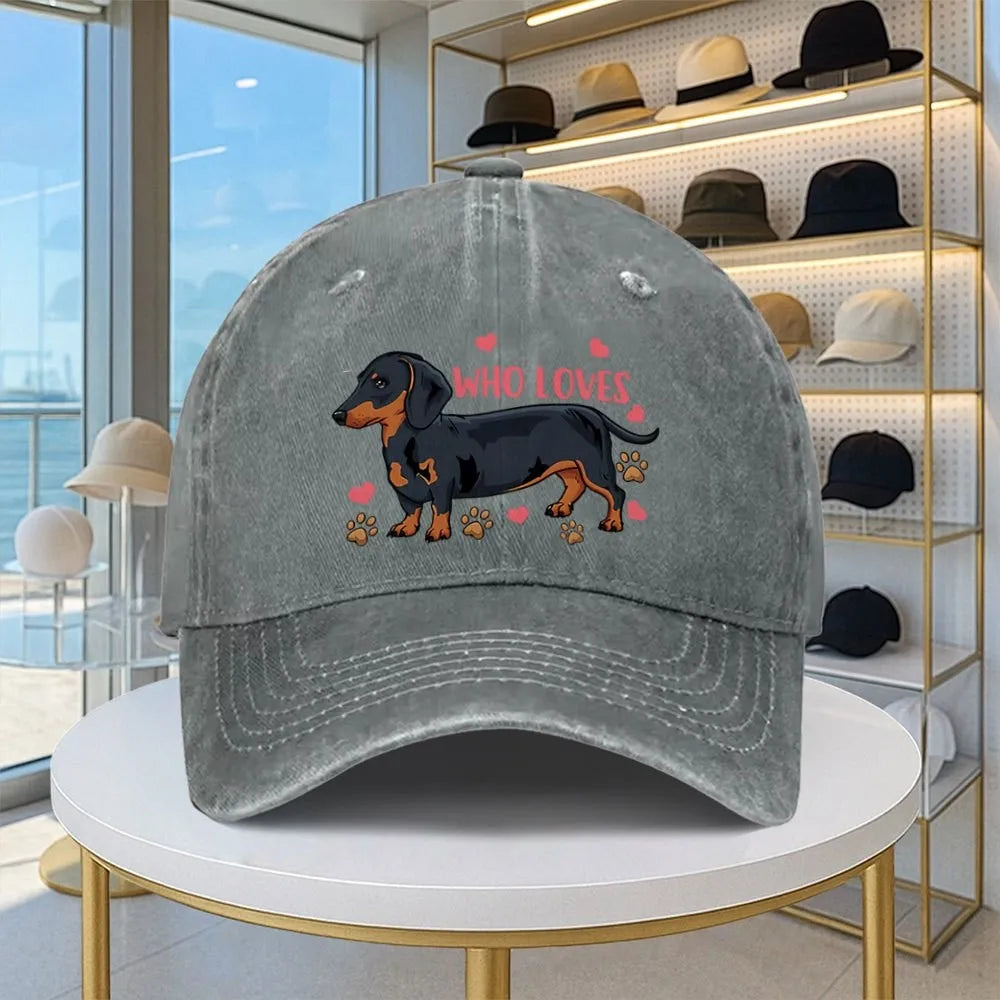 Dachshund Love Graphic Washed Cotton Baseball Cap