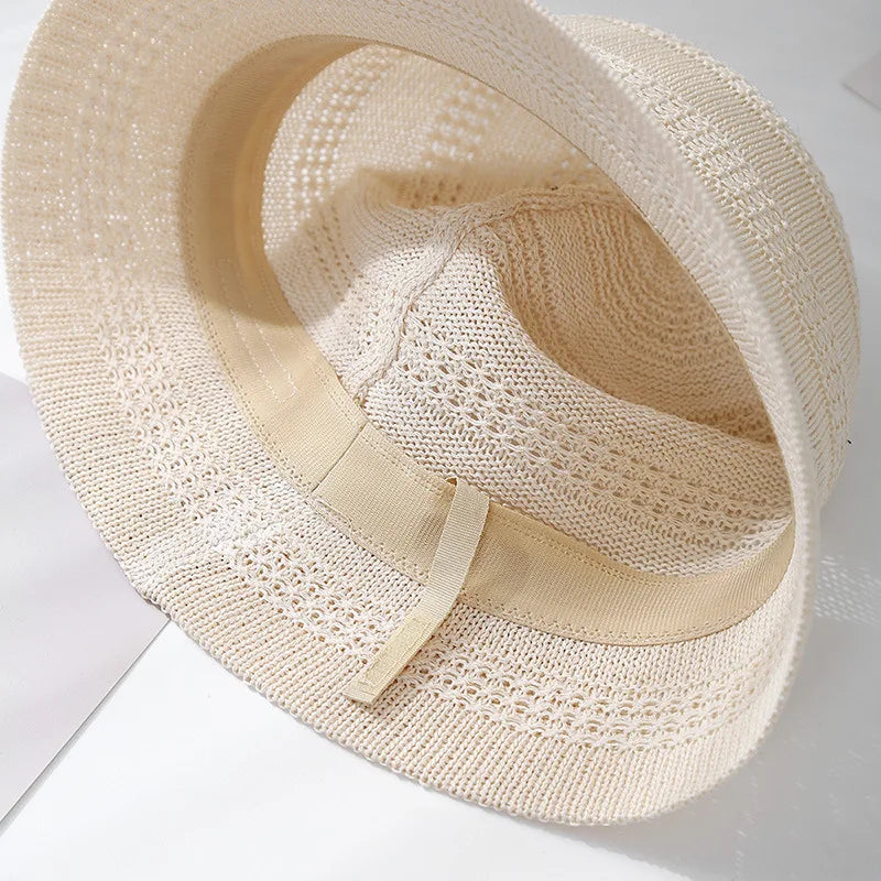Spring Summer Hat Women Hollow Breathable Knitted Bucket Hat