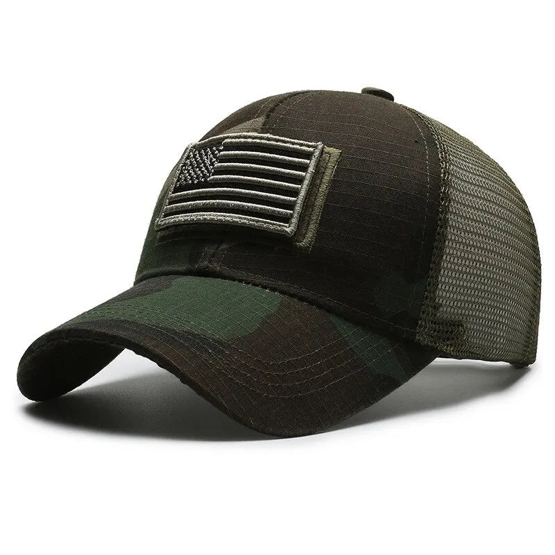 American Flag Camouflage Sticker Embroidered Baseball Cap