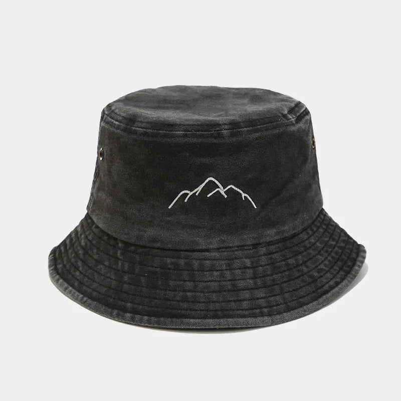 Washed Old Mountain Embroidery Fisherman Hat