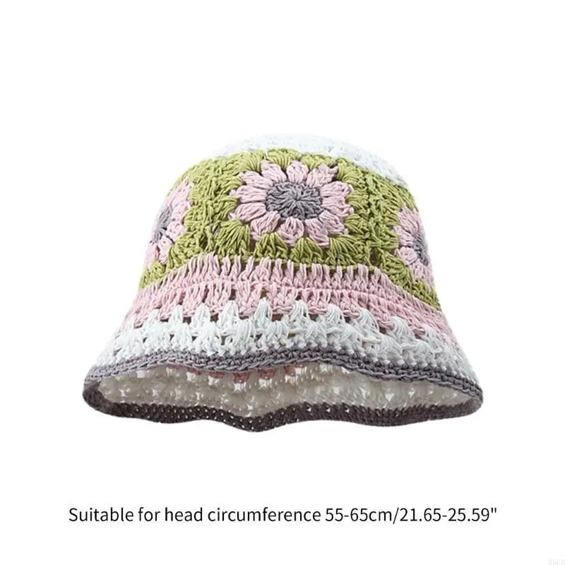 Knit Flower Breathable Multicolor Wide Brim Bucket Hat