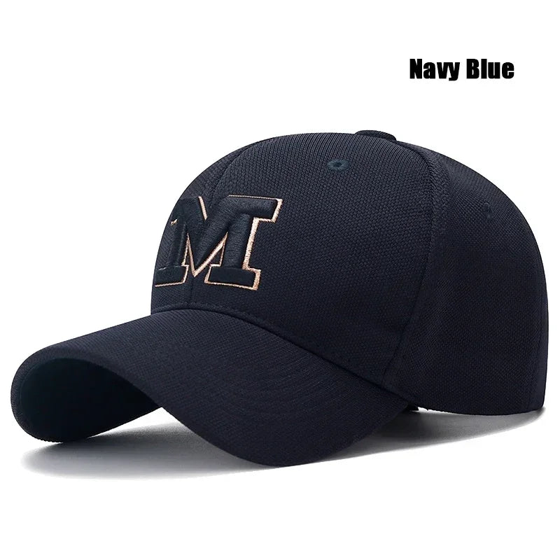 M Letter Gold Embroidery Premium Baseball Cap