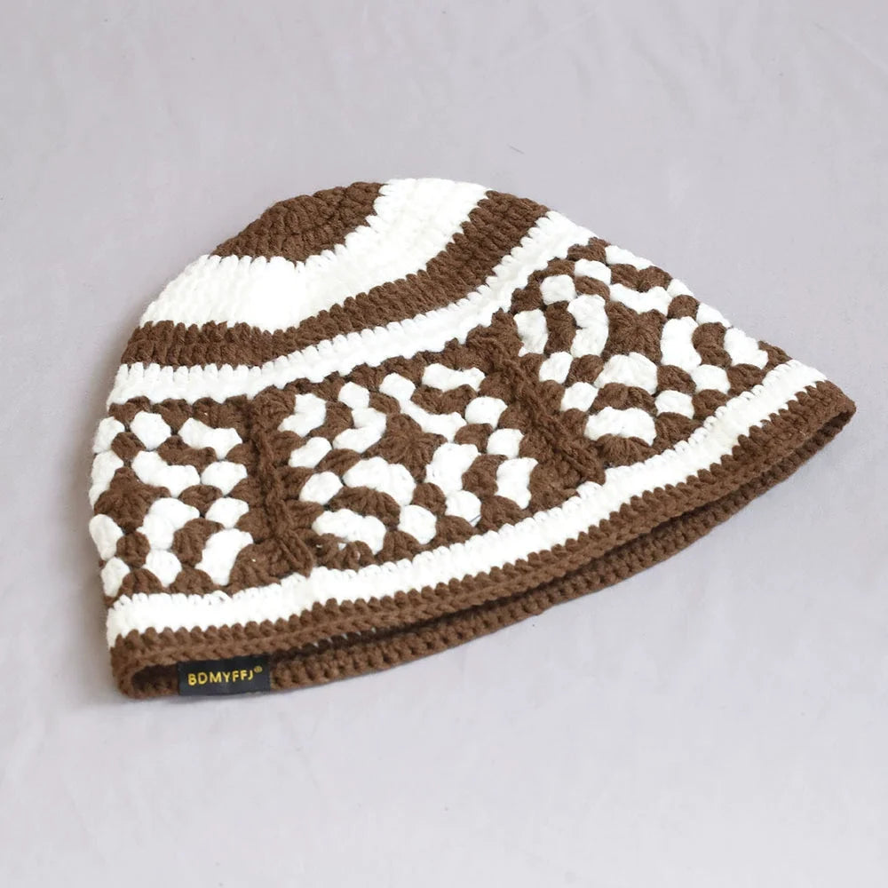 Ethnic Crochet Hollow Two Tone Bucket Hat