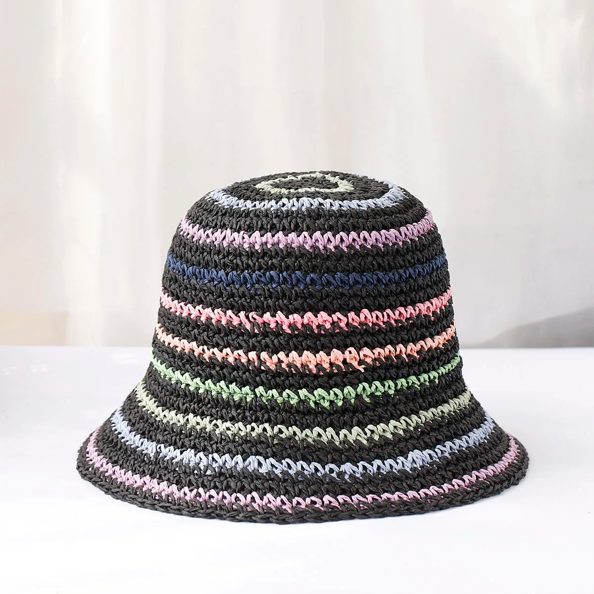 Rainbow Woven Japanese Straw Summer Bucket Hat
