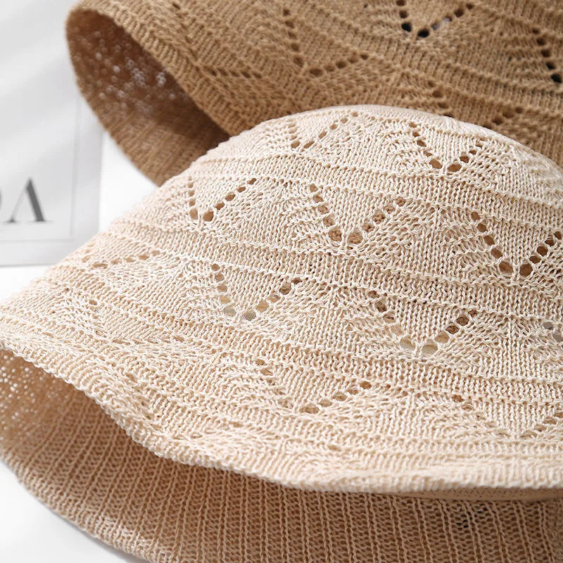 Hollow Knitted Bucket Hat Casual Sunshade Fisherman Cap Sun Hat Female Sun Cap