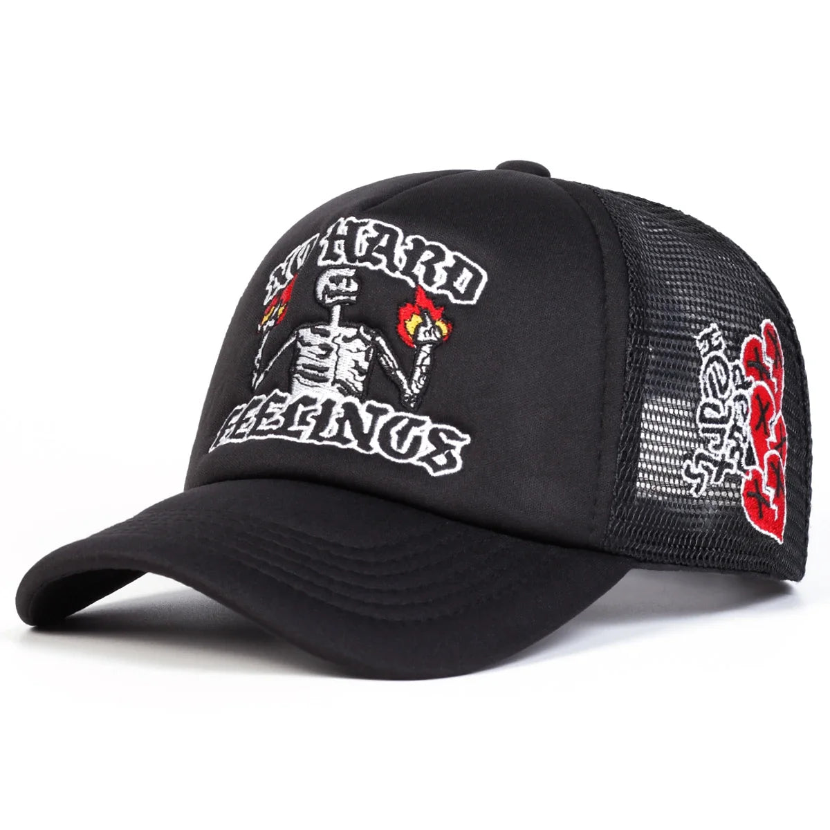 Unisex Skull Flame Embroidery Baseball Net Caps