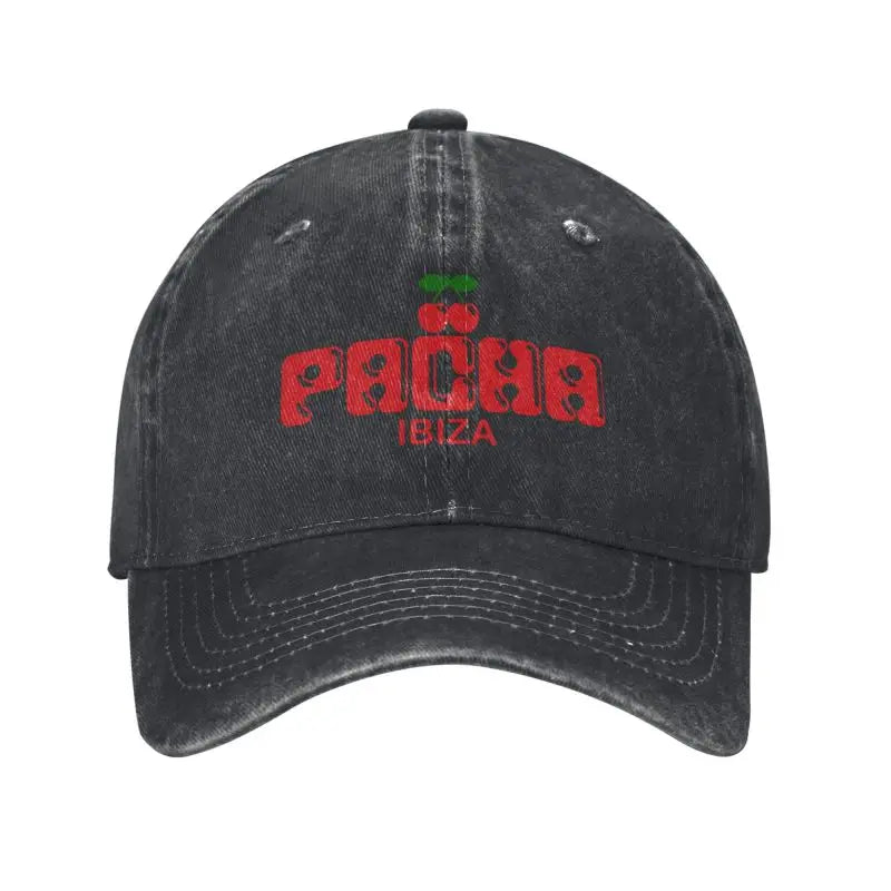 Preppy Cherry Washed Denim Baseball Cap