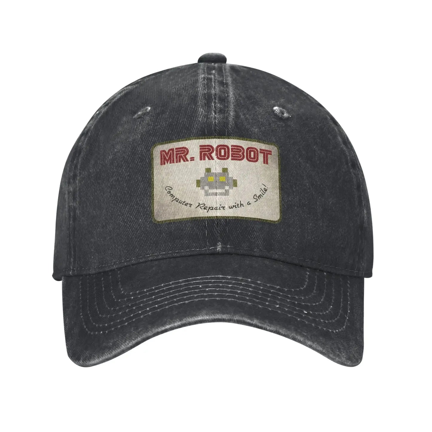 Retro Mr Robot Smiley Washed Baseball Cap
