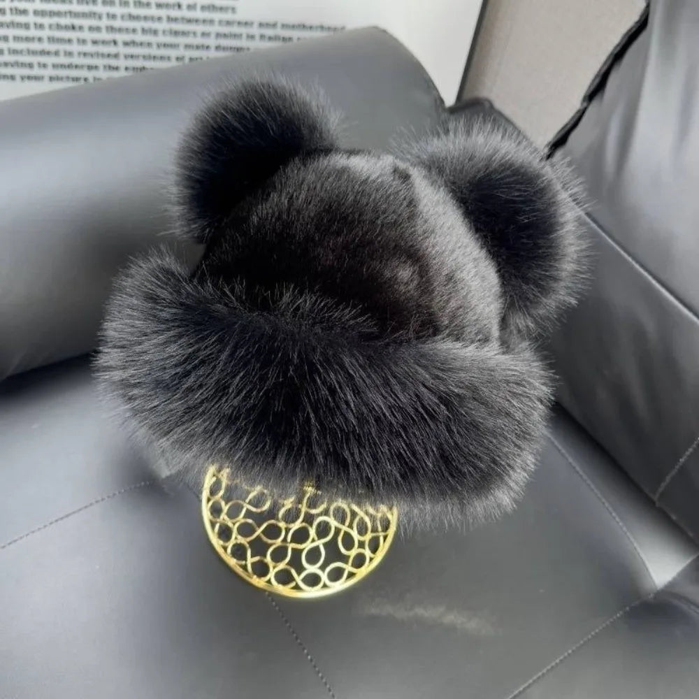 Cute Bear PomPom Fur Bucket Hat