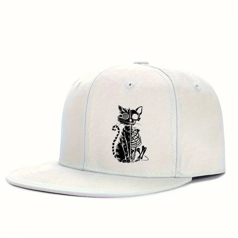 Skeleton Cat Print Hip Hop Snapback Cap