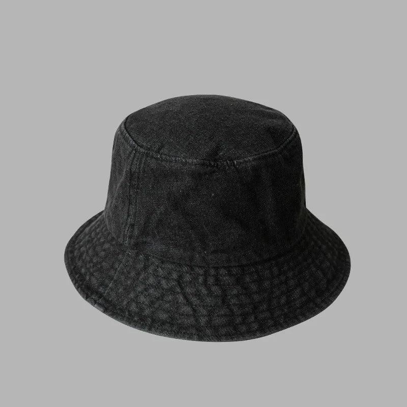 Retro Washed Denim Wide Brim Bucket Hat