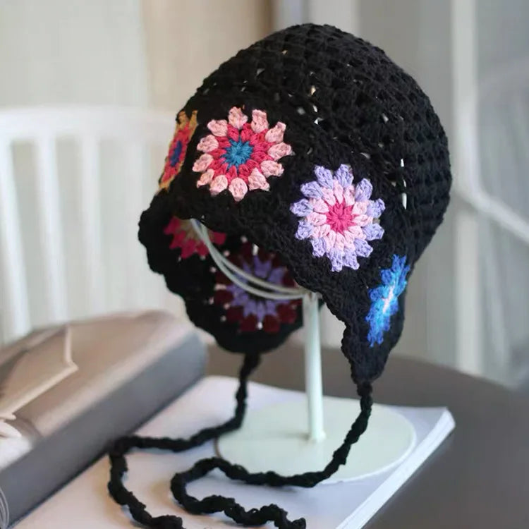 Japanese Handmade Crochet Flower Retro Knitted Bucket Hat