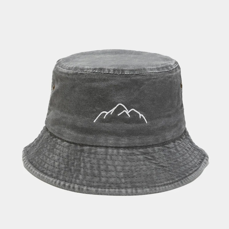 Washed Old Mountain Embroidery Fisherman Hat