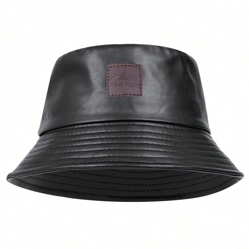 PU Leather Mountain Stamp Bucket Hat Unisex