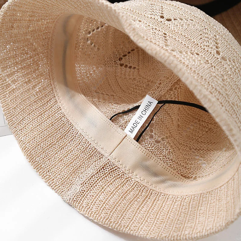 Hollow Knitted Bucket Hat Casual Sunshade Fisherman Cap Sun Hat Female Sun Cap