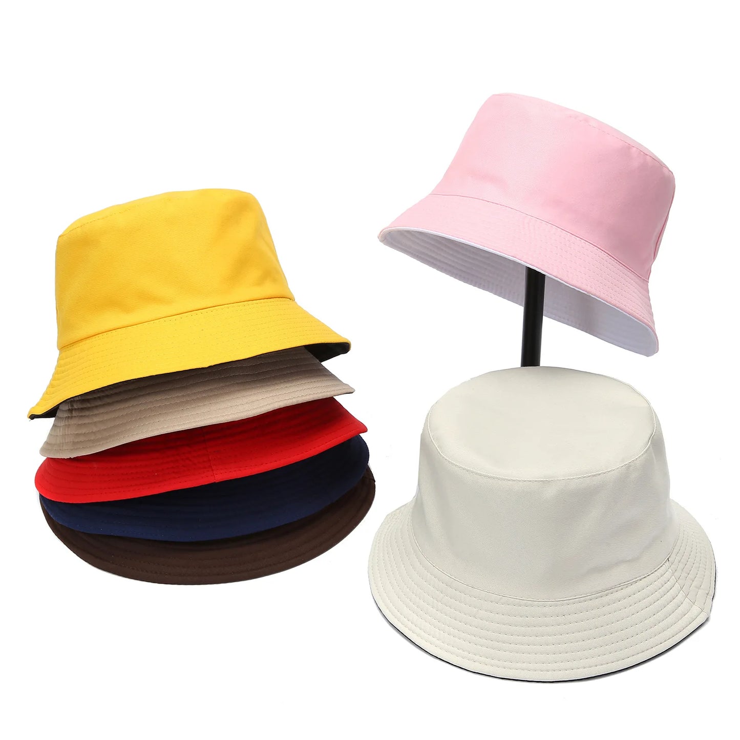 Double-sided Wearing Cap Solid Color Bucket Hat