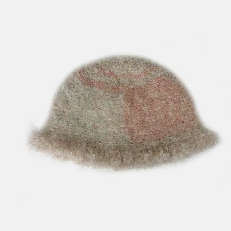 Color Block Fringe Knit Bucket Hat