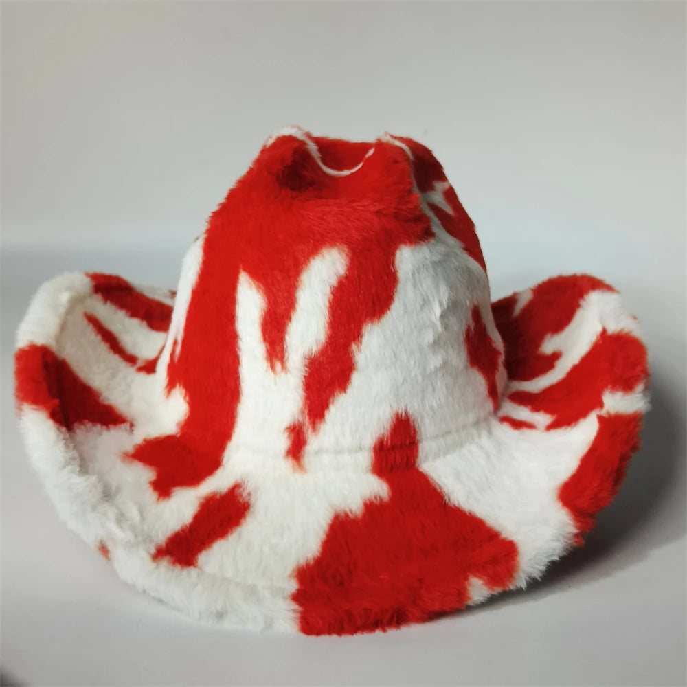 Faux Fur Cow Print Cowboy Bucket Hat