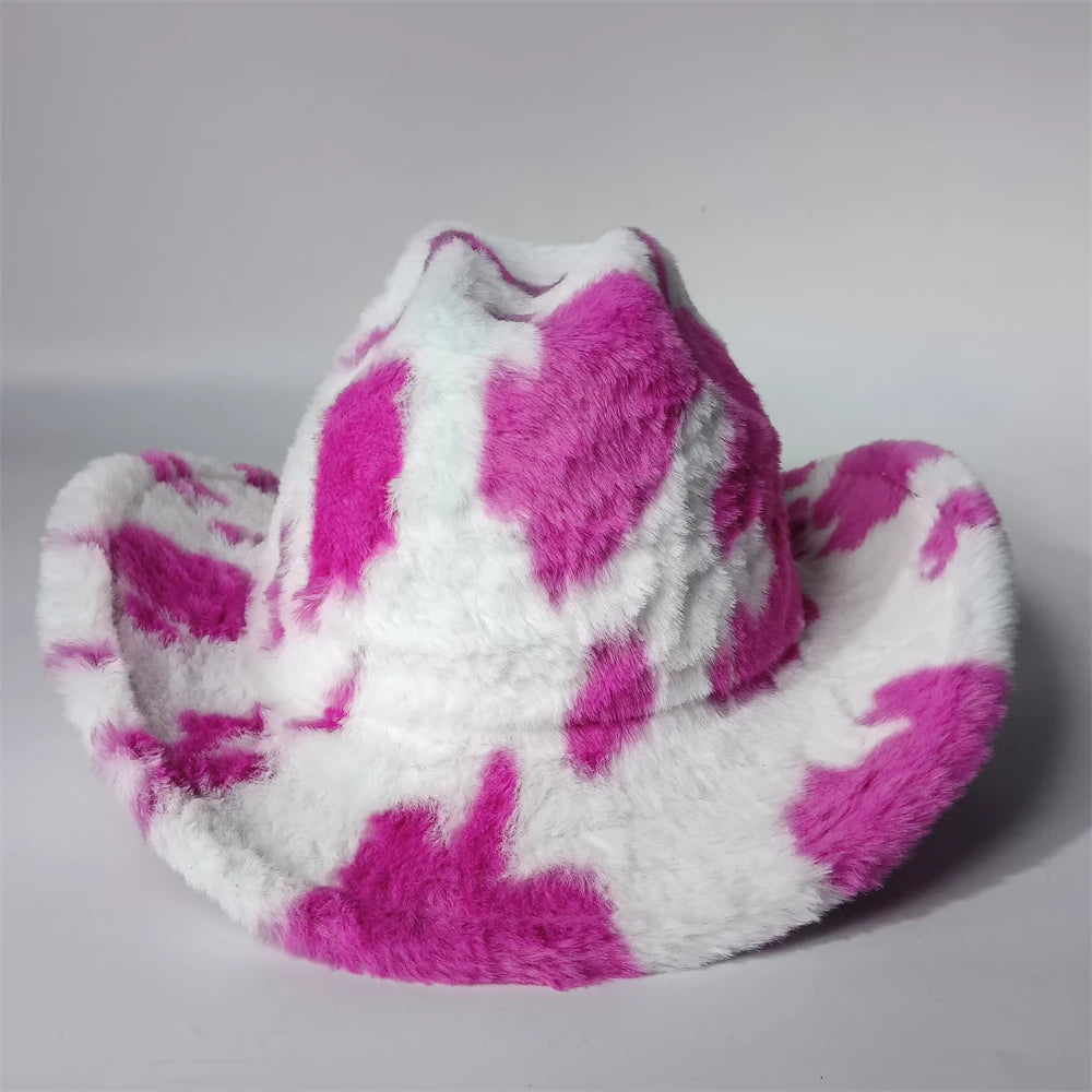 Faux Fur Cow Print Cowboy Bucket Hat