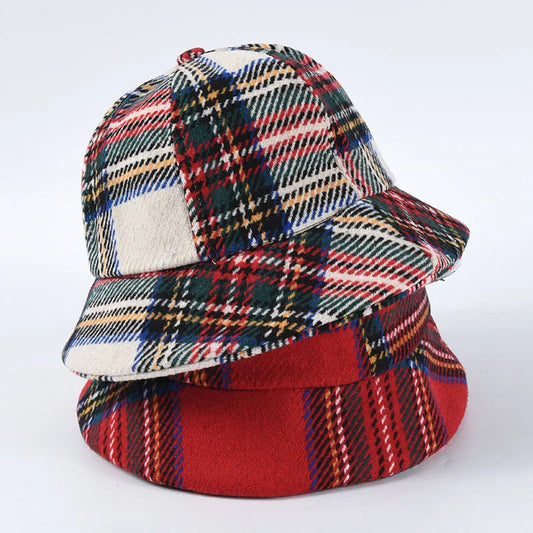 Vintage Plaid Short Brim Winter Bucket Hat