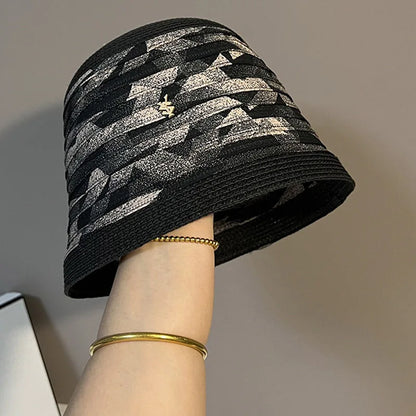 Luxury Pearl Chain Straw Bucket Hat