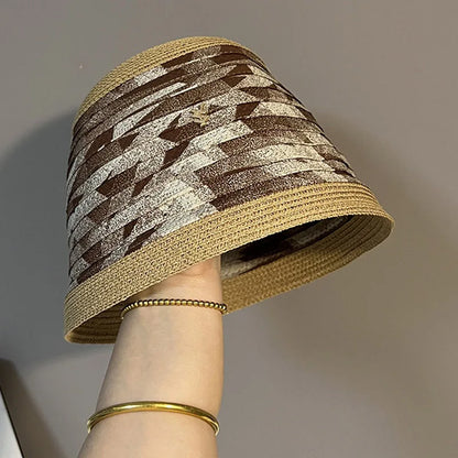 Luxury Pearl Chain Straw Bucket Hat