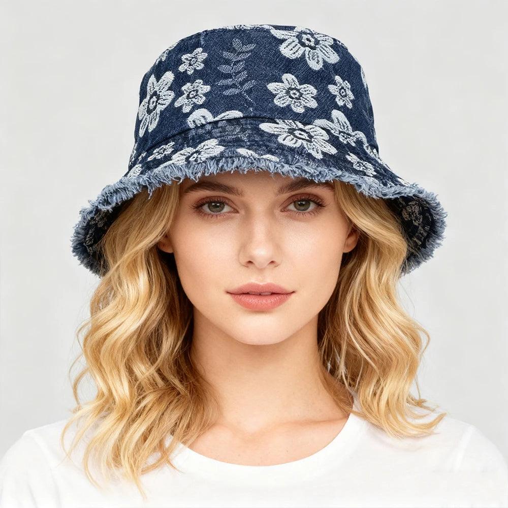 Denim Unisex Aesthetic Outdoor Travel Packable Fisherman Bucket Hat