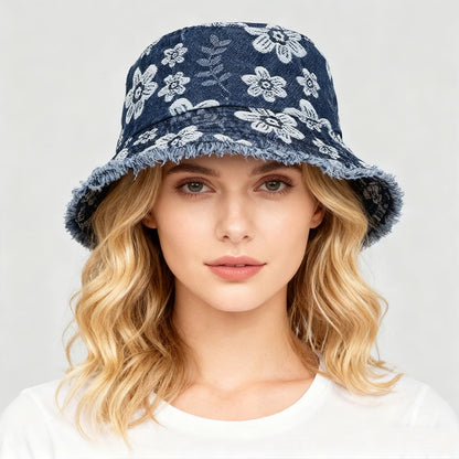 Denim Unisex Aesthetic Outdoor Travel Packable Fisherman Bucket Hat